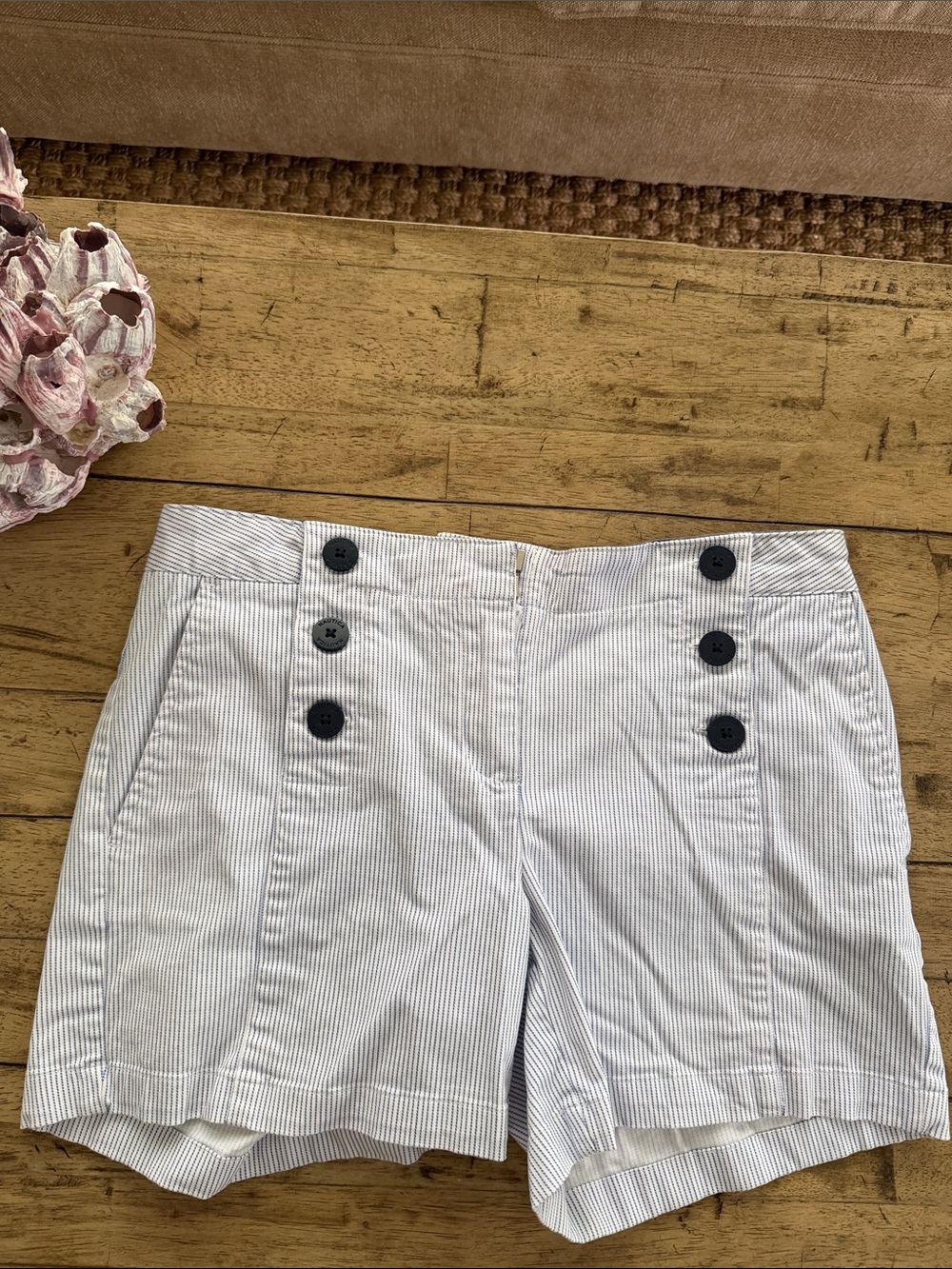 Nautica Button-Front Women’s Shorts in Light Blue and White Stripes
